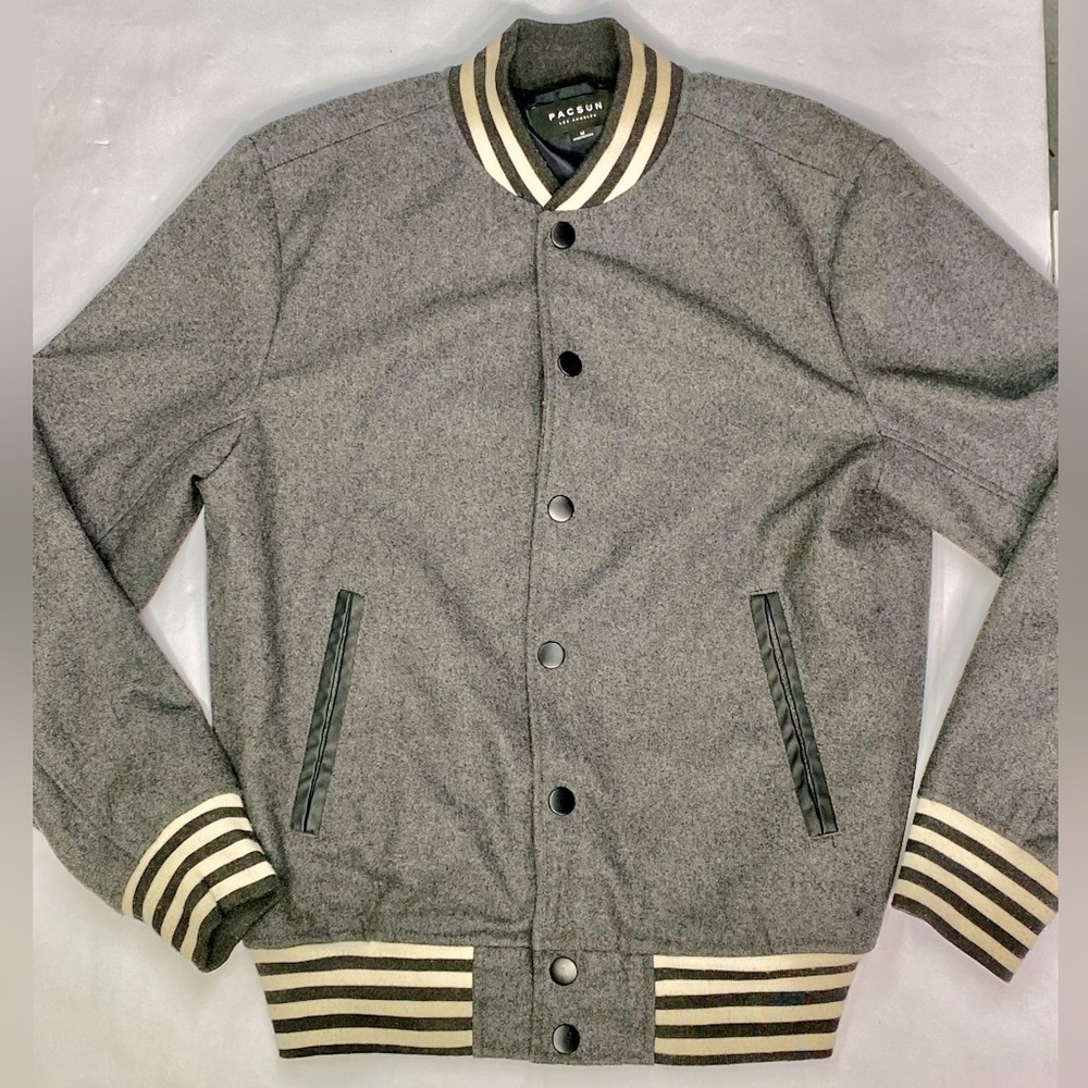 PACSUN Pacific Sun men’s wool blend varsity jacket gray button up size medium M